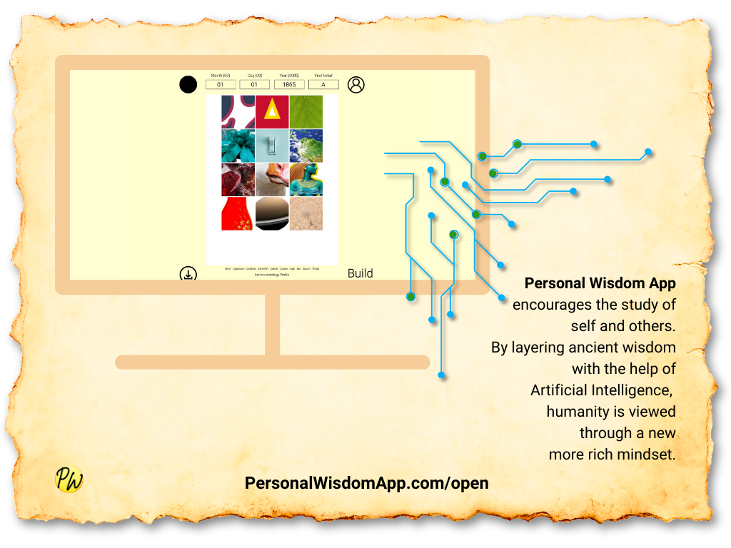 Personal Wisdom App encourages the study of self and others. By layering ancient wisdom with the help of Artificial Intelligence, humanity is viewed through a new more rich mindset.