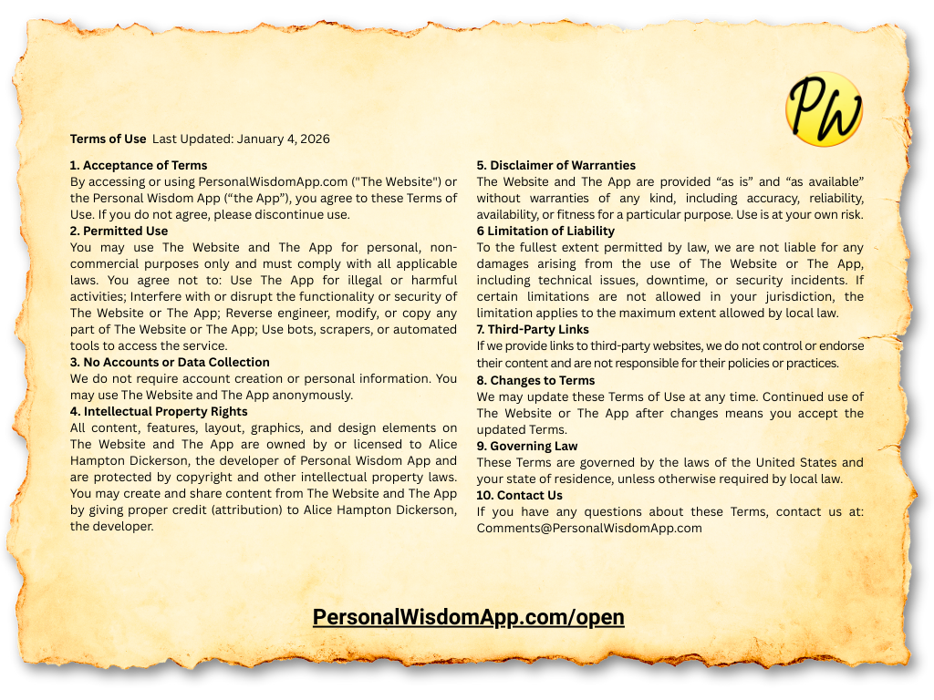 Personal Wisdom App Terms of Use