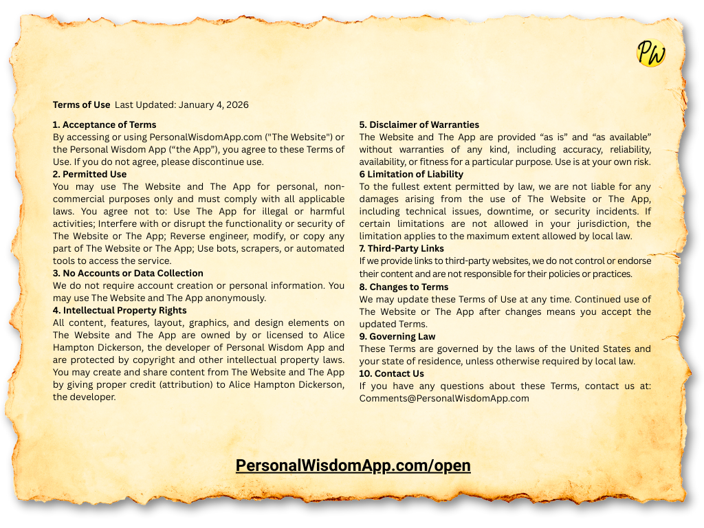 Personal Wisdom App Terms of Use