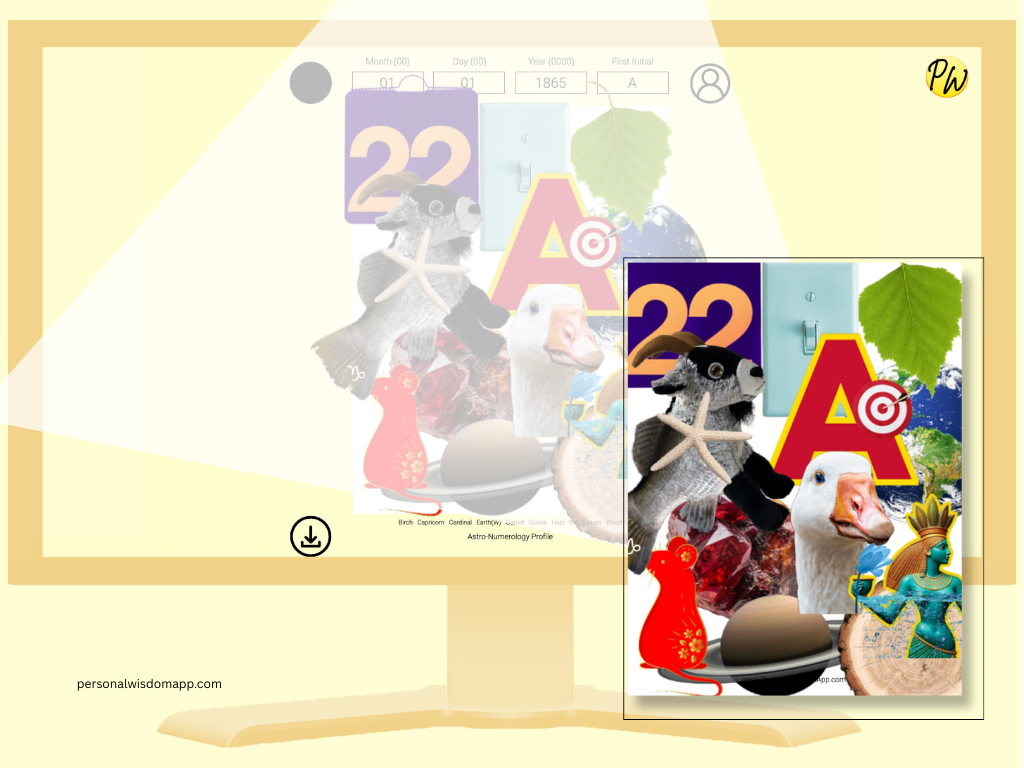 The Personal Wisdom App allows Astro-Numerology Profile Collages to be created with the glyphs provided. The final layout can be downloaded as a JPG and shared.